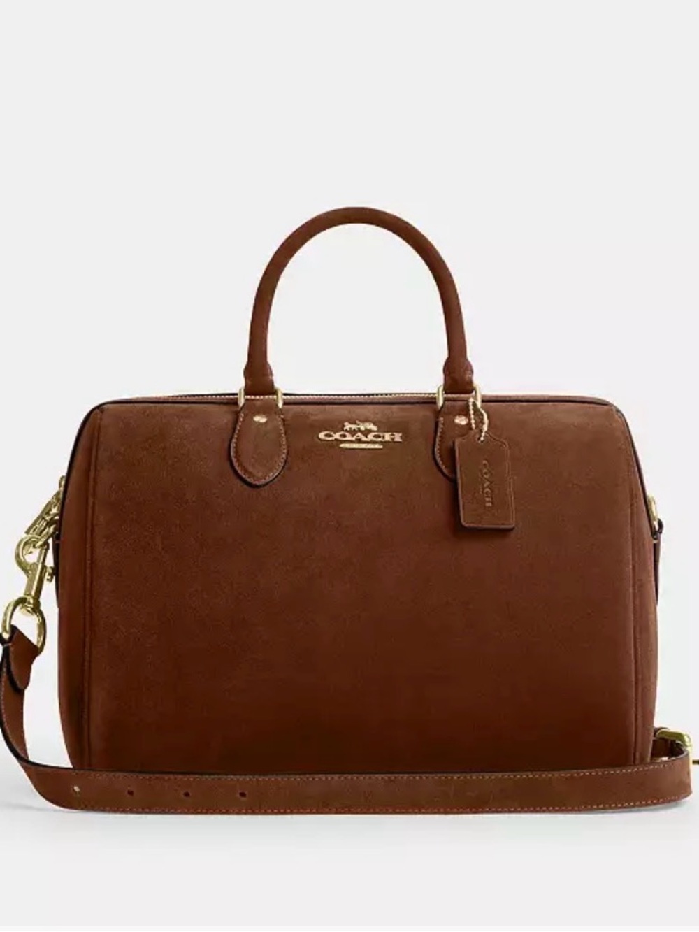 NWT🍯Coach Rowan Large Satchel Bag Suede Warm Brown CET42 Classic Crossbody - Picture 11 of 11